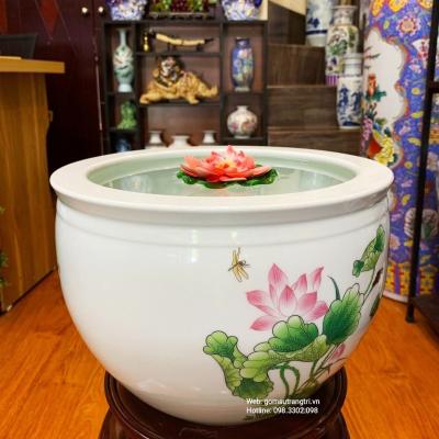 MẪU CHẬU VẼ TAY SEN CÁ CAO CẤP